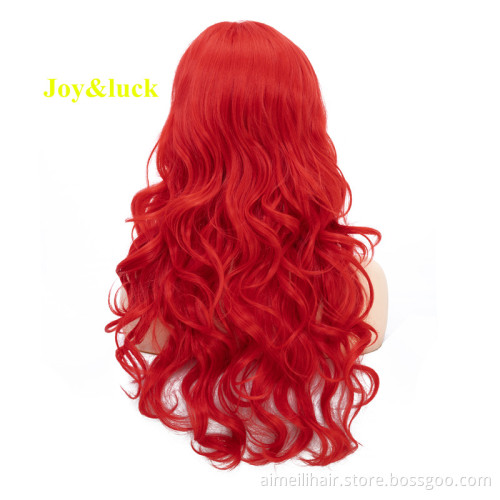 24inch Hot Sale Long Natural Wave Wig Copper Red Color Synthetic Wig for Women Costume Hair Wigs Cosplay or Daily Use